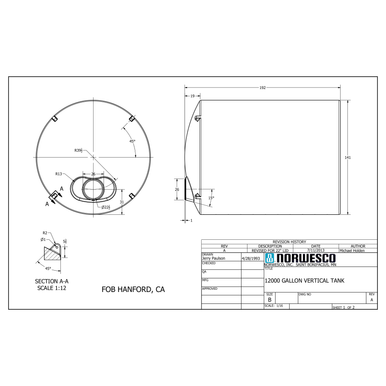 12000 Gallon Plastic Water Storage Tank - Technical Drawing