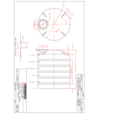 1350 Gallon Plastic Water Storage Tank - Technical Drawing