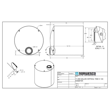 11000 Gallon Plastic Water Storage Tank - Technical Drawing