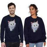 White Cat Coming From A Hole Crewneck Sweatshirt By Vexels