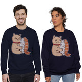 Cat And Sushi Hug Crewneck Sweatshirt By Vexels