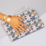White Flowers Pattern Clutch Bag By Artists Collection