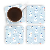 Blue Background Snowman Pattern Coaster Set By Artists Collection