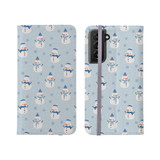 Blue Background Snowman Pattern Samsung Folio Case By Artists Collection