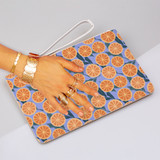 Abstract Oranges With Purple Background Pattern Clutch Bag By Artists Collection