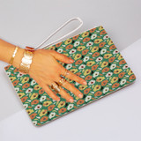 Abstract Green Flower Pattern Clutch Bag By Artists Collection