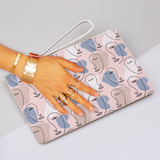 Line Faces Pattern Clutch Bag By Artists Collection