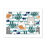 Kawaii Cute Cats Ocean Art Print By Artists Collection