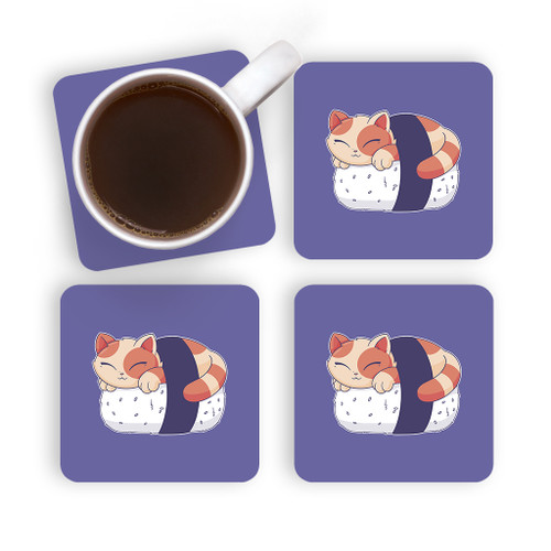 Sleeping Sushi Cat Coaster Set By Vexels