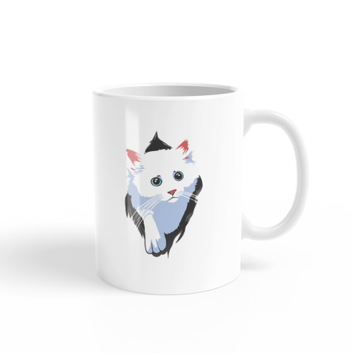 White Cat Coming From A Hole Coffee Mug By Vexels
