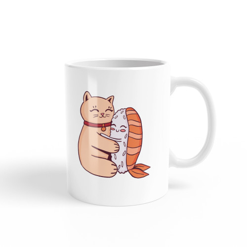 Cat And Sushi Hug Coffee Mug By Vexels