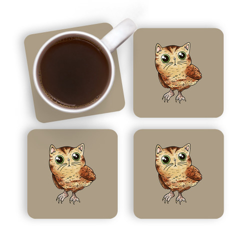 Cat Owl Coaster Set By Vexels