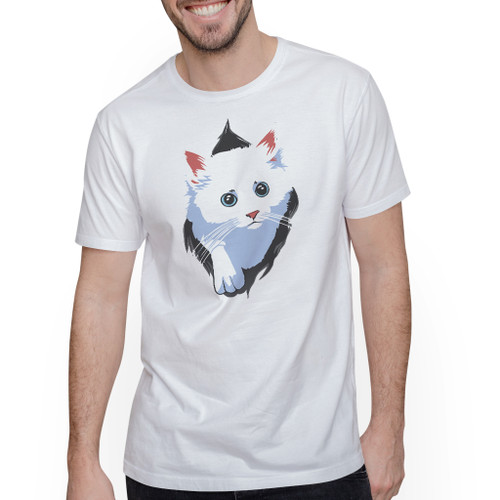 White Cat Coming From A Hole T-Shirt By Vexels