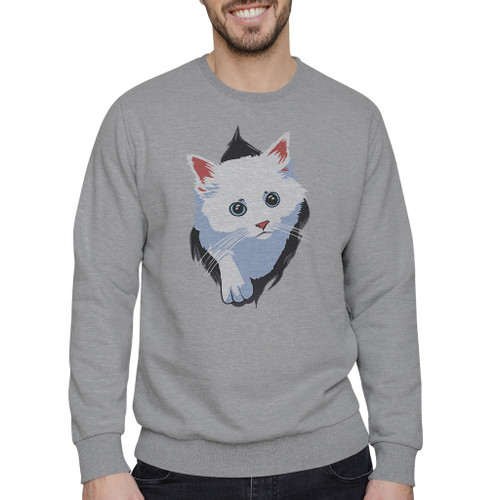 White Cat Coming From A Hole Crewneck Sweatshirt By Vexels