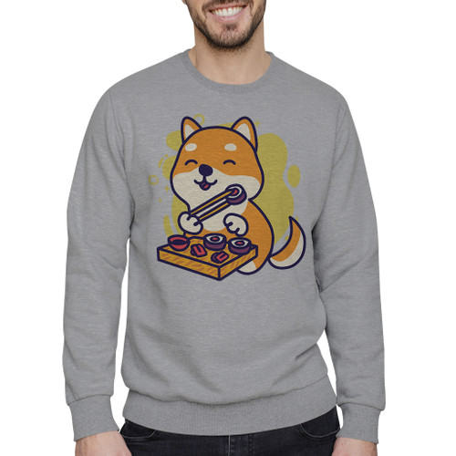 Shiba Dog Eating Sushi Crewneck Sweatshirt By Vexels