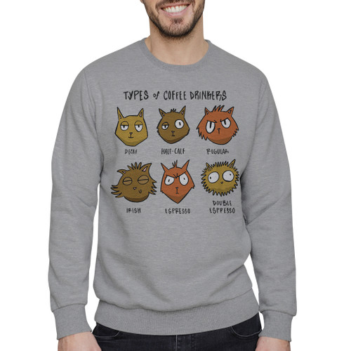 Types Of Coffee Drinker Cats Crewneck Sweatshirt By Vexels