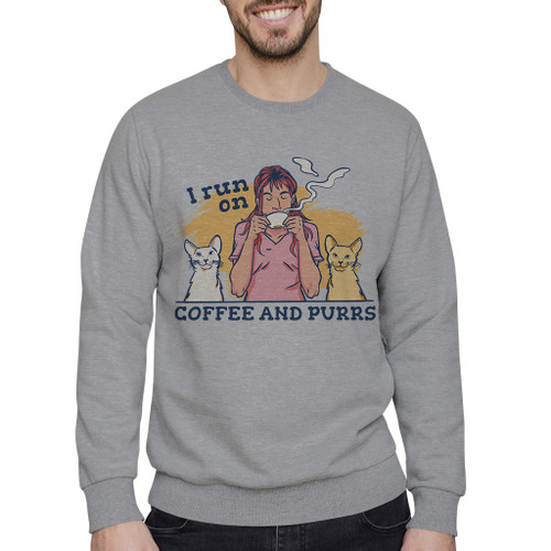 I Run On Coffee And Purrs Crewneck Sweatshirt By Vexels
