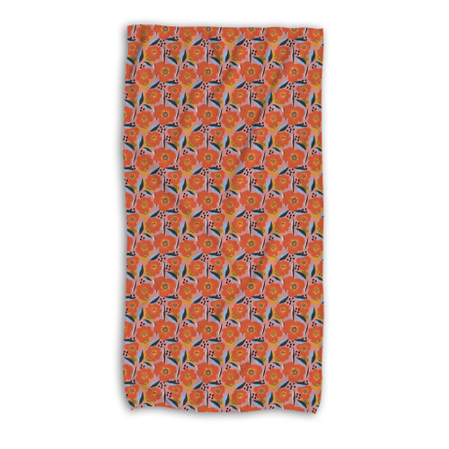 Abstract Orange Poppy Pattern Beach Towel By Artists Collection
