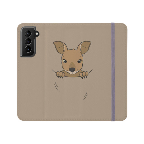 Baby Kangaroo In Pouch With Brown Background Samsung Folio Case By Vexels