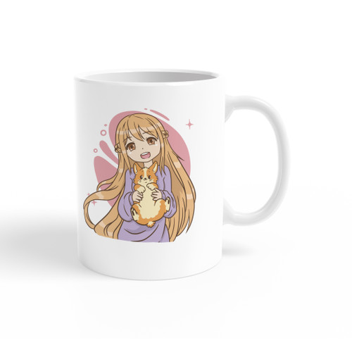 Anime Girl With Corgi Coffee Mug By Vexels