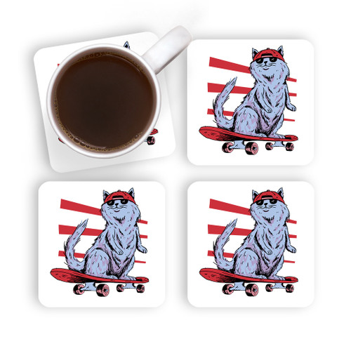 Cool Skateboard Cat Coaster Set By Vexels