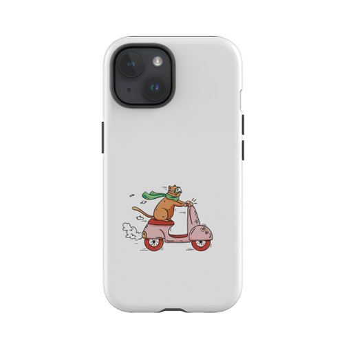 Cat Riding A Scooter iPhone Tough Case By Vexels