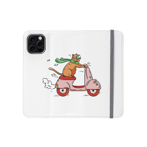 Cat Riding A Scooter iPhone Folio Case By Vexels