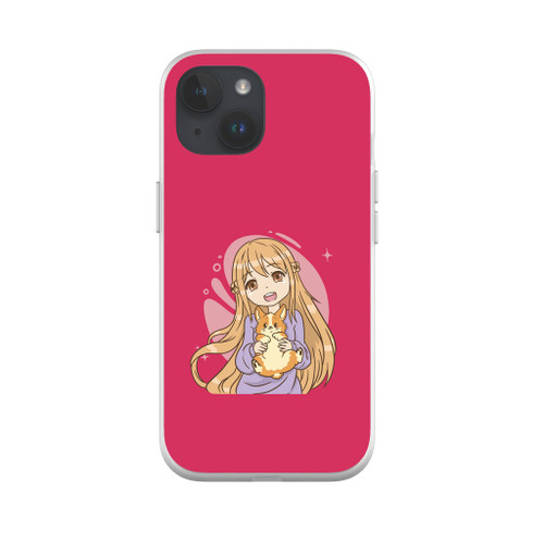 Pink Anime Girl With Corgi iPhone Soft Case By Vexels