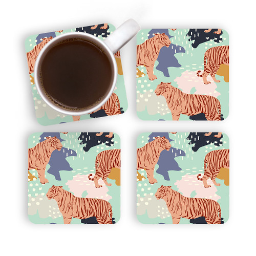 Abstract Tiger Pattern Coaster Set By Artists Collection