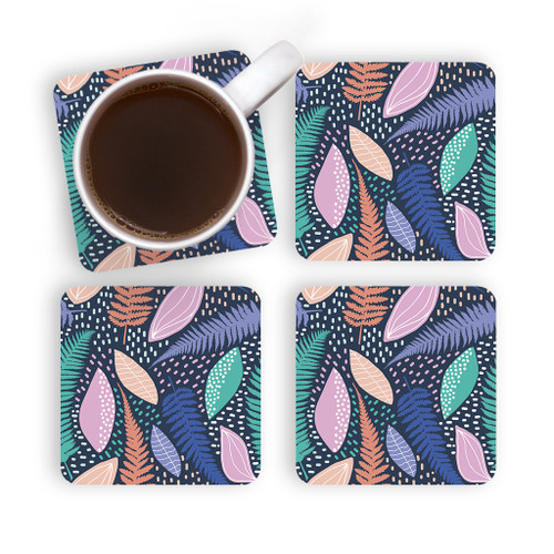 Colorful Fern Pattern Coaster Set By Artists Collection