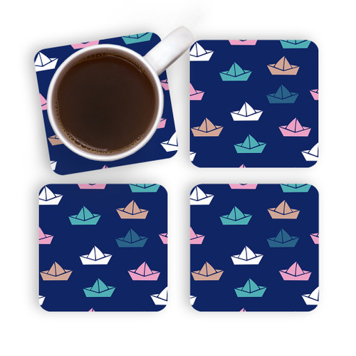 Paper Boats Pattern Coaster Set By Artists Collection