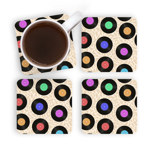 Vinyl Records Pattern Coaster Set By Artists Collection