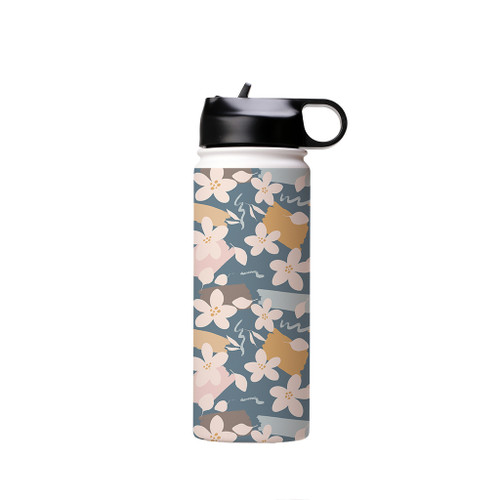 White Flowers Pattern Water Bottle By Artists Collection