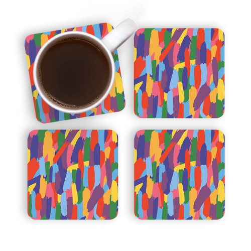 Rainbow Paint Strokes Pattern Coaster Set By Artists Collection