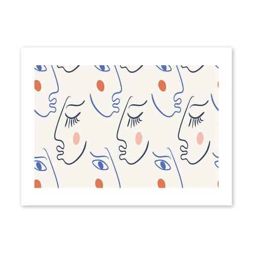 One Line Drawing Abstract Faces Art Print By Artists Collection
