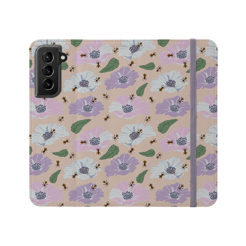 Flowers With Bees Pattern Samsung Folio Case By Artists Collection