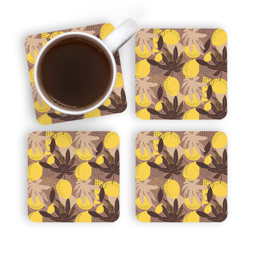 Exotic Lemons Pattern Coaster Set By Artists Collection