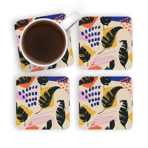 Exotic Banana Leaves Pattern Coaster Set By Artists Collection
