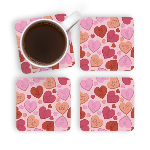 Conversation Hearts Pattern Coaster Set By Artists Collection