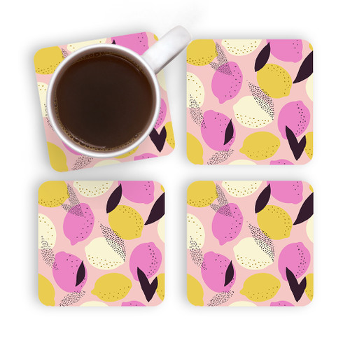 Pink Citrus Pattern Coaster Set By Artists Collection
