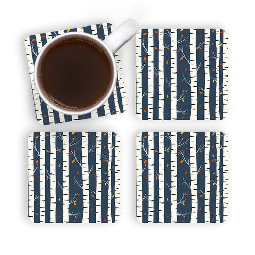 Birch Trees Pattern Coaster Set By Artists Collection