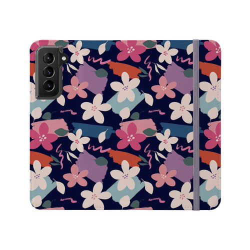 Abstract Orange Flowers Pattern Samsung Folio Case By Artists Collection