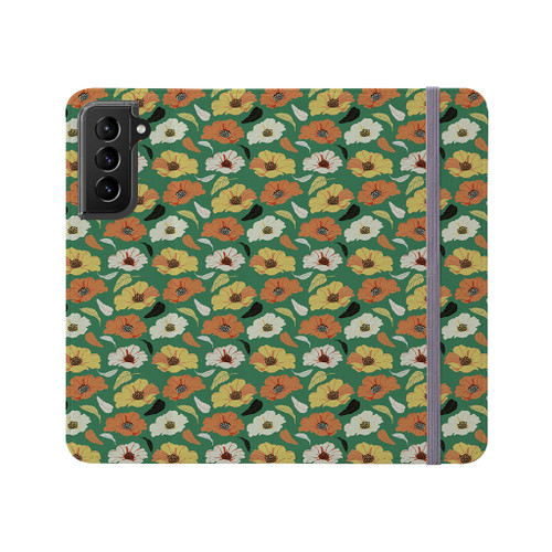 Abstract Green Flower Pattern Samsung Folio Case By Artists Collection