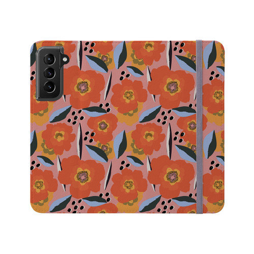 Abstract Orange Poppy Pattern Samsung Folio Case By Artists Collection