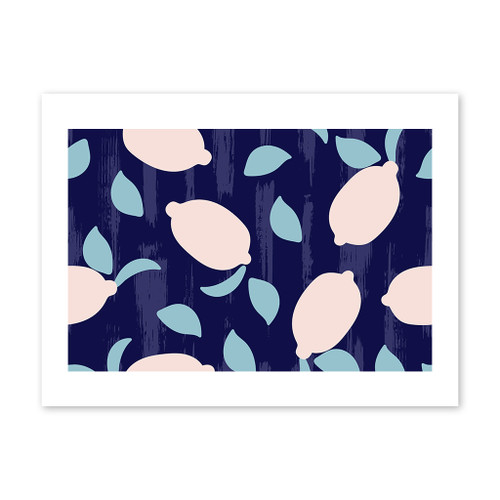 Abstract Blue Lemons Pattern Art Print By Artists Collection