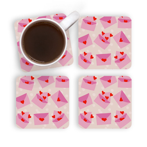 Love Letters With Hearts Pattern Coaster Set By Artists Collection
