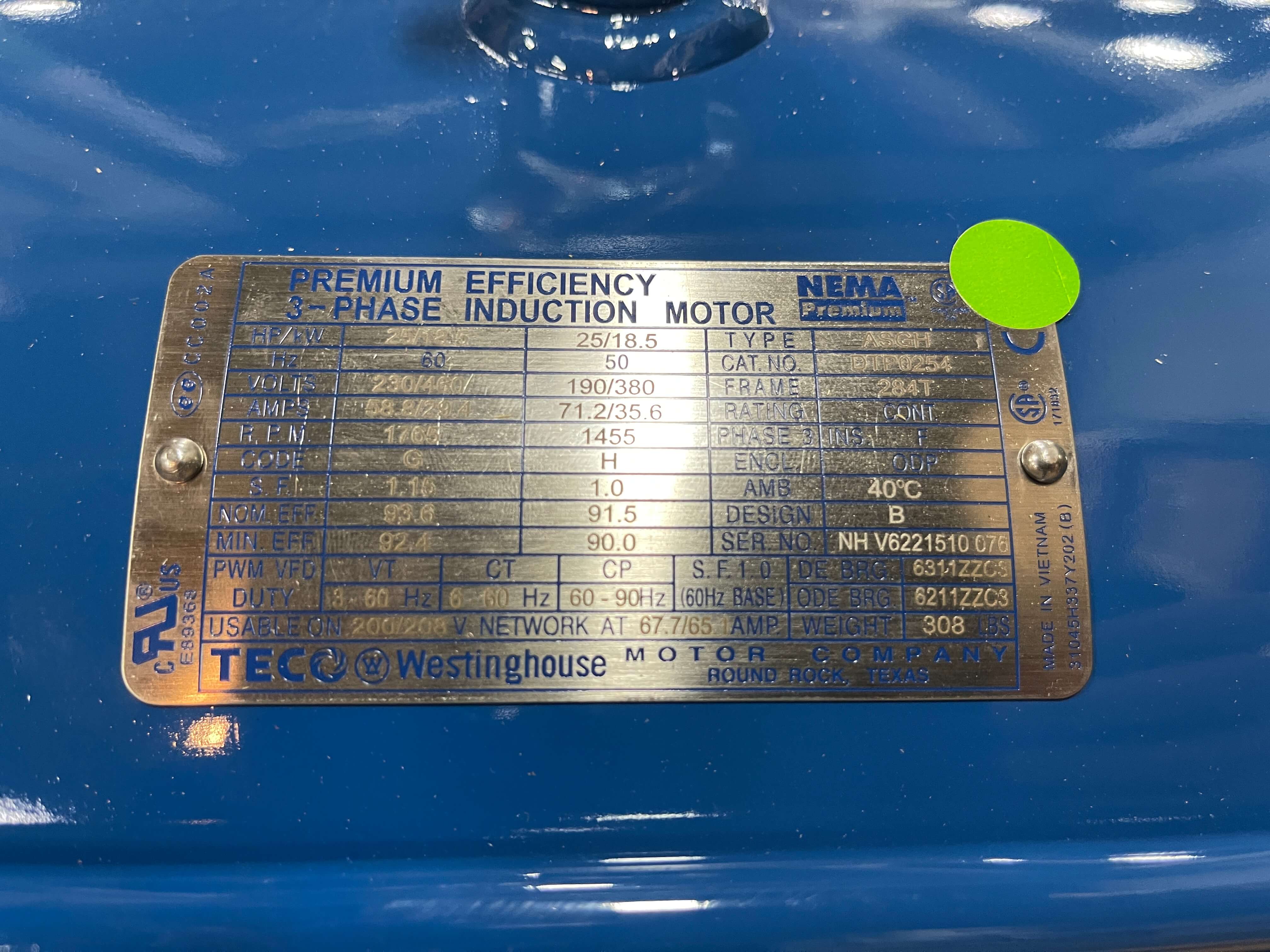 TECO Westinghouse DTP0254 General Purpose Motor