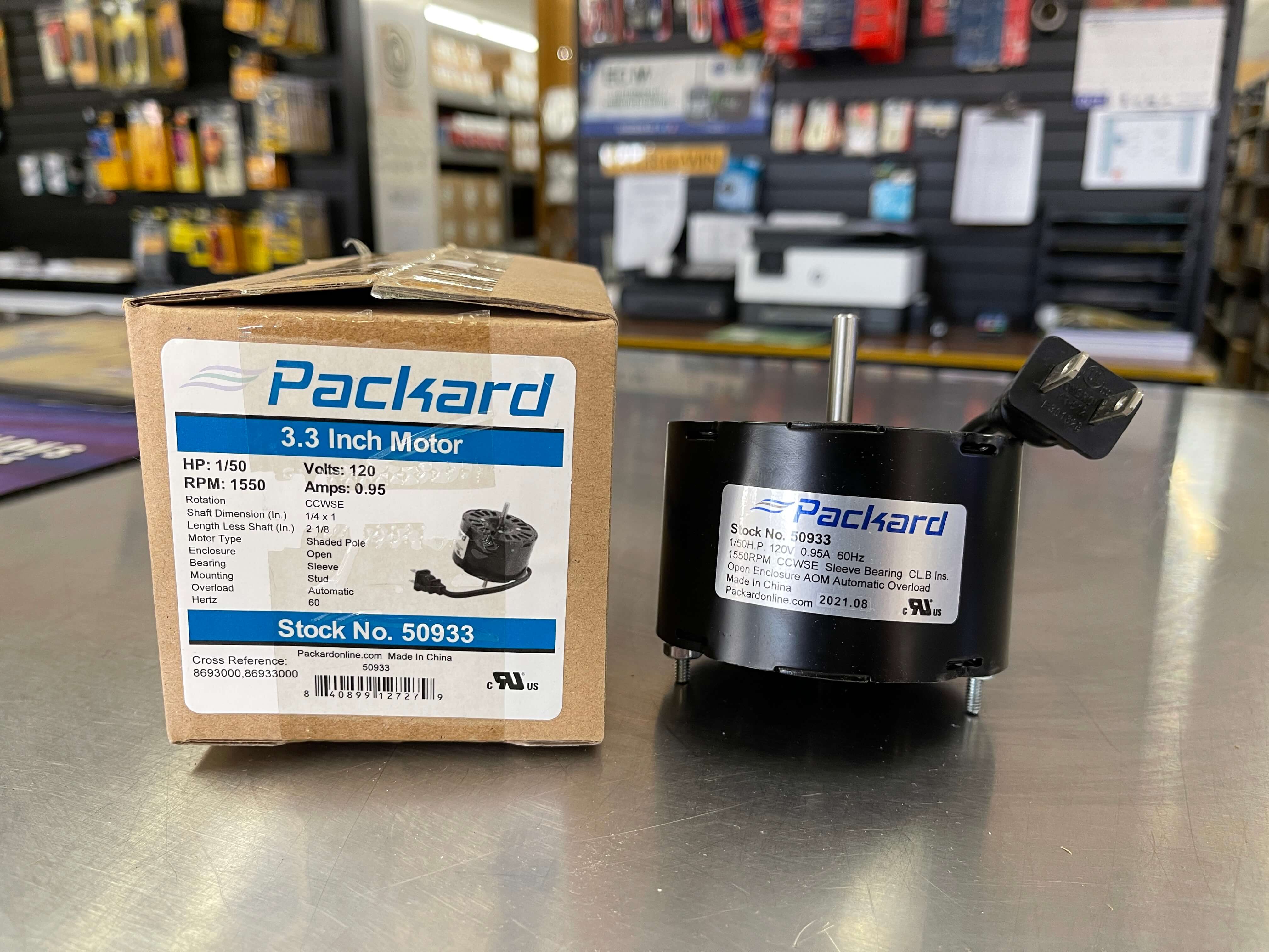 Packard 50933 1/50 HP 1550 RPM 120 Volts General Purpose Fan Motor (Replaces Packard 40933)