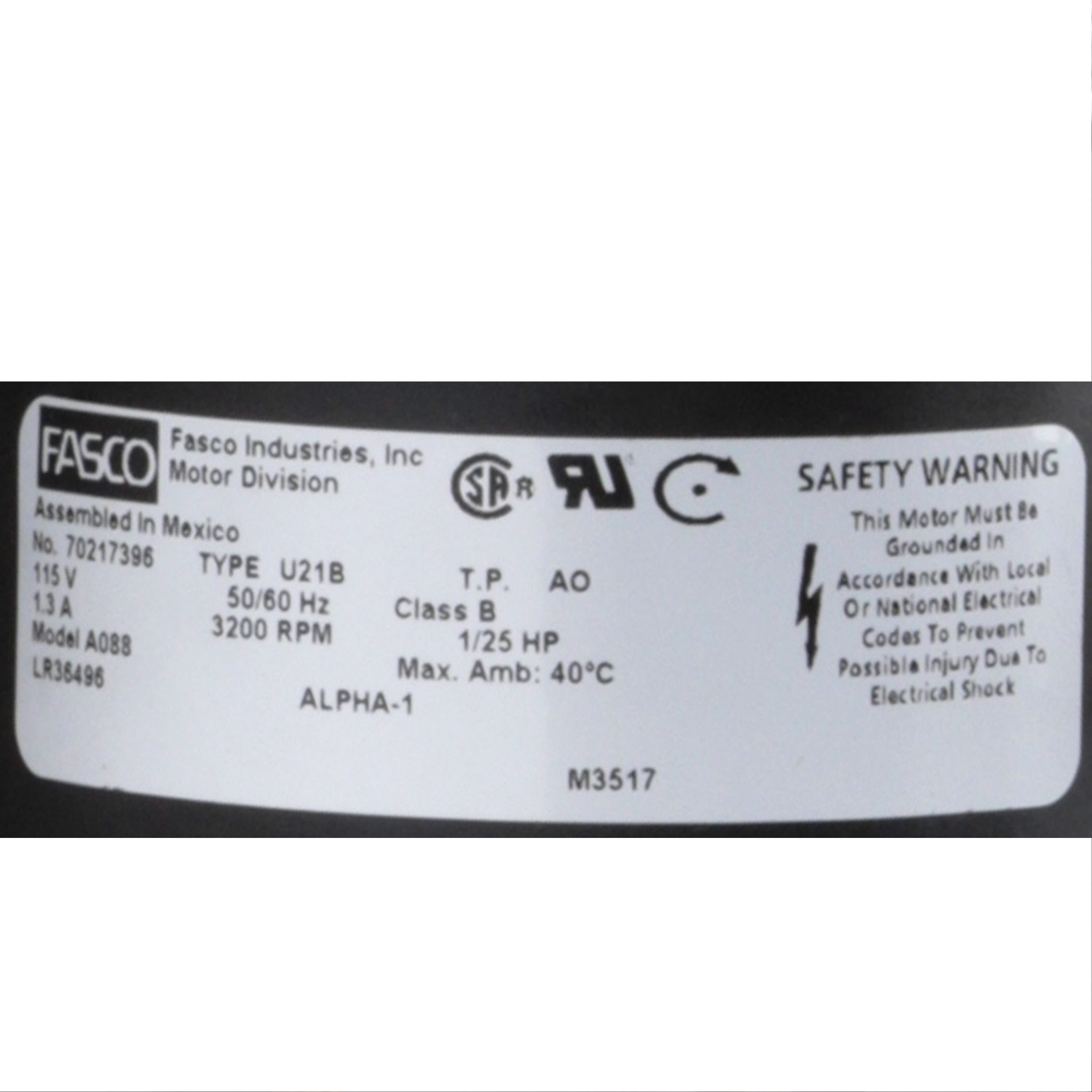 Fasco A088 3200 RPM 115 Volts OEM Replacement Draft Inducer Blower