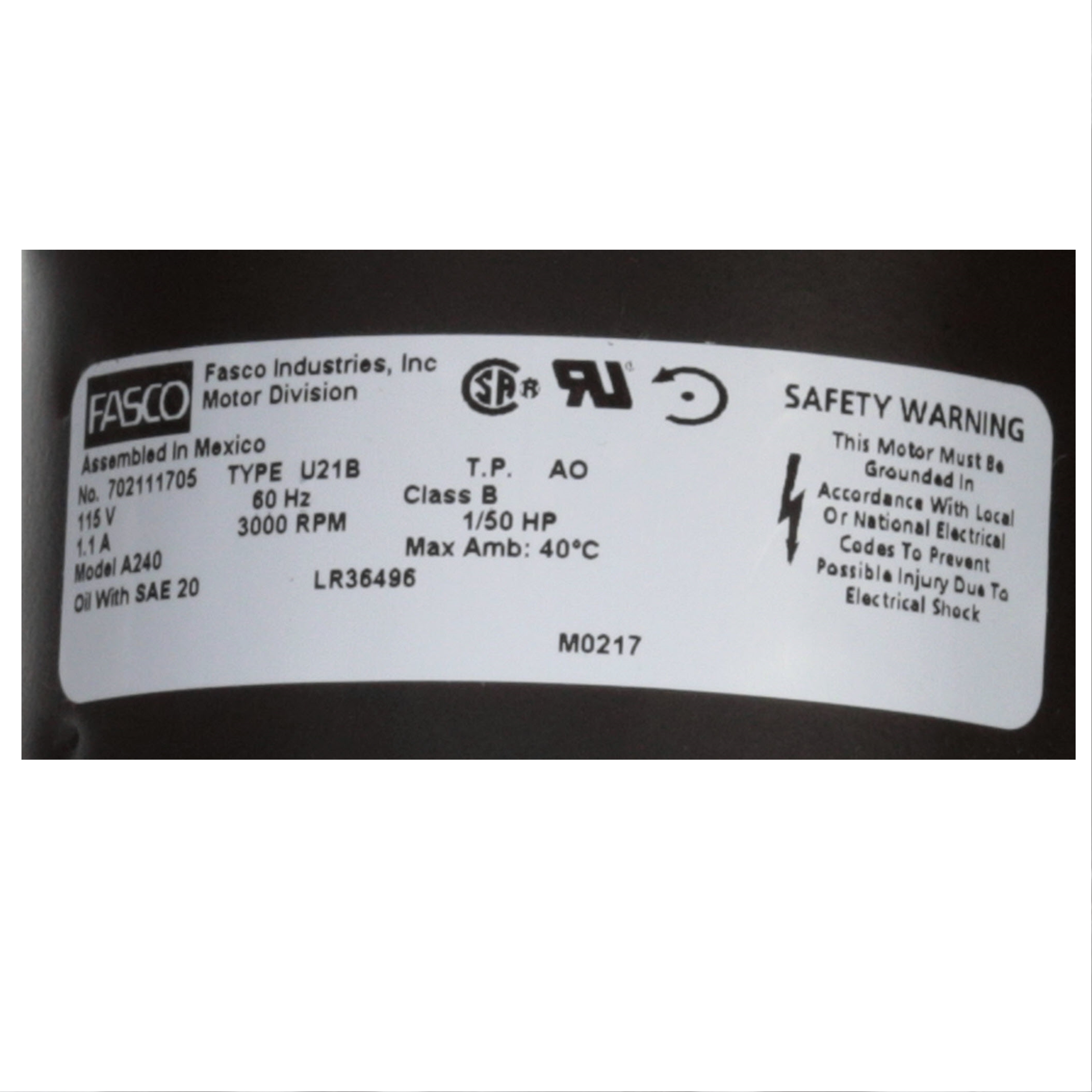 Fasco A240 3000 RPM 115 Volts OEM Replacement Draft Inducer Blower